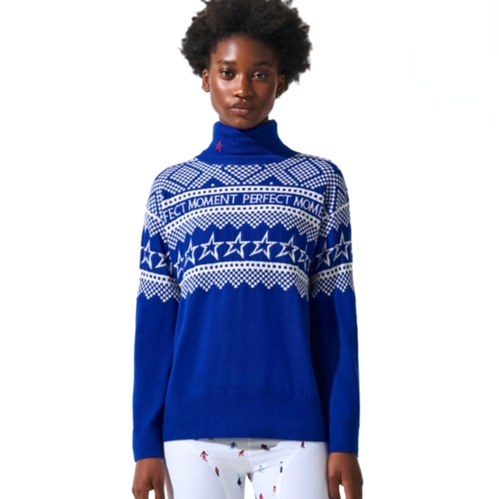 Perfect Moment Blue & White Fair Isle Turtleneck Sweater